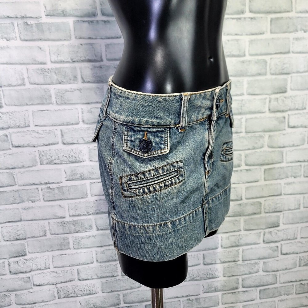 Vintage 90s Y2K American Eagle Outfitters 6 Distressed‎ Denim Micro Mini Skirt - Picture 3 of 5